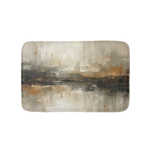 Rustic Burnt Orange Grey Black Beige Abstract Art Bath Mat