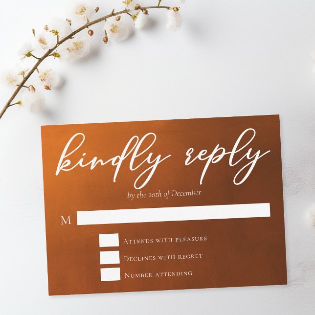 Rustic Burnt Orange Kindly Reply Boho Wedding RSVP Card (Creator Uploaded)