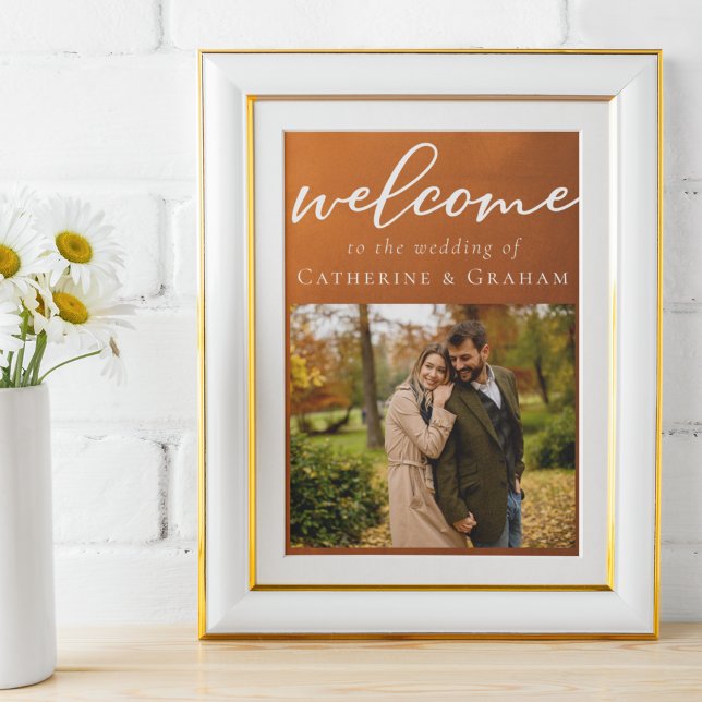Rustic Burnt Orange Photo Autumn Wedding Welcome Poster (Creator Uploaded)