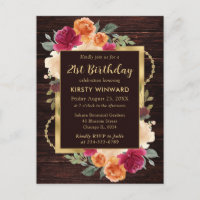 Rustic Burnt Orange Red Fall Flowers Birthday