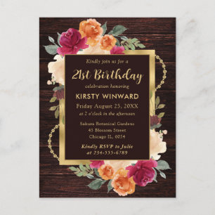 Rustic Burnt Orange Red Fall Flowers Birthday Postcard