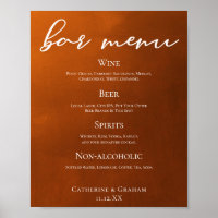 Rustic Burnt Orange Simple Autumn Wedding Bar Menu