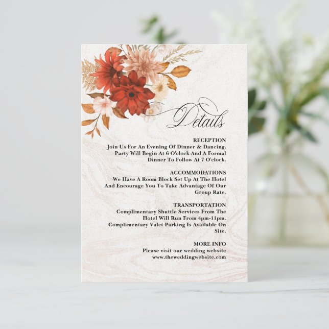 Rustic Burnt Orange Terracotta Elegant Wedding Enclosure Card (Standing Front)