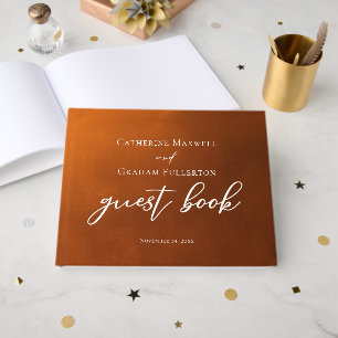 Rustic Burnt Orange Typography Autumn Wedding Guest Book