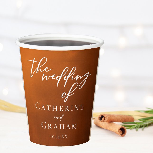 Rustic Burnt Orange Typography Autumn Wedding Paper Cups (Creator Uploaded)