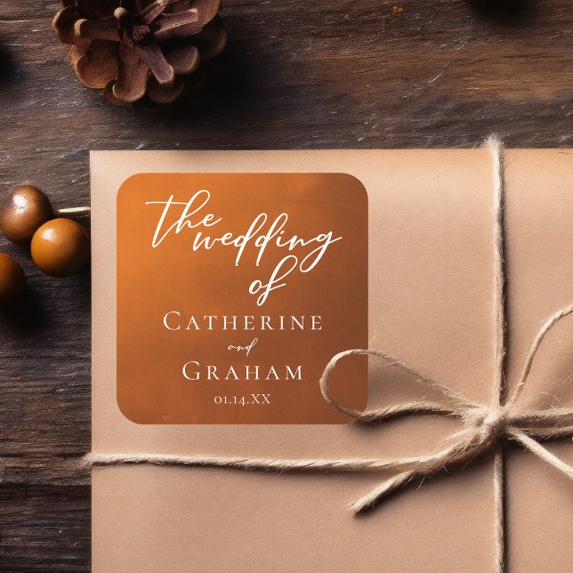 Rustic Burnt Orange Typography Boho Wedding Square Sticker (Creator Uploaded)