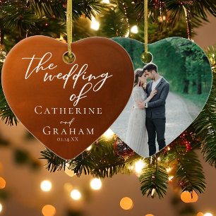 Rustic Burnt Orange Wedding Custom Heart Christmas Ceramic Tree Decoration