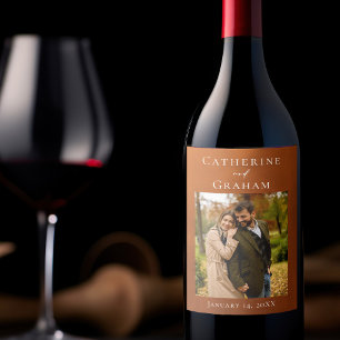 Rustic Burnt Orange Wedding Personalized Photo Wine Label