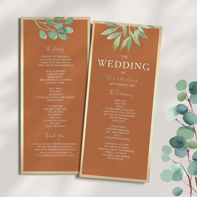 Rustic Burnt Orange Wedding Program Programme (Creator Uploaded)