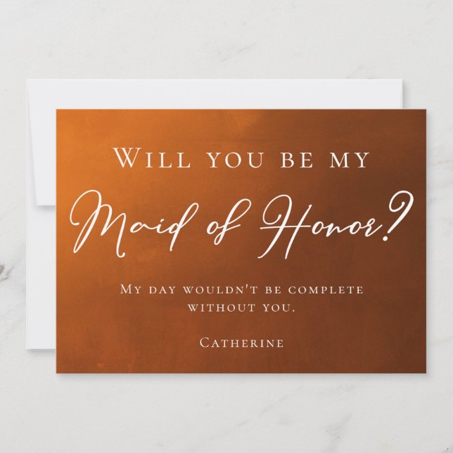 Rustic Burnt Orange Will You Be My Maid of Honour Invitation (Front)