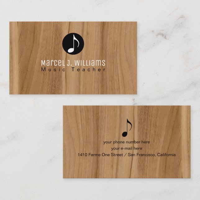 Rustic Business Card With Music Note (Front/Back)