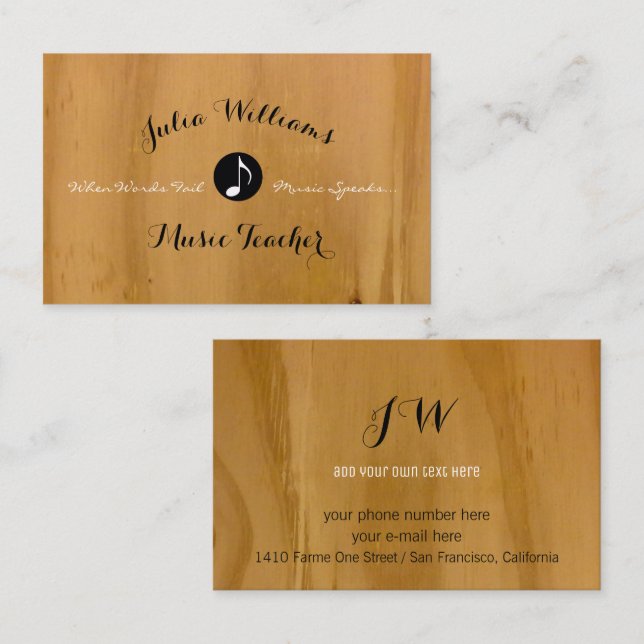 Rustic business card with musical note on wood (Front/Back)