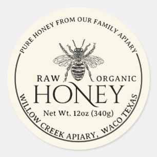 Rustic Butter Cream Raw Organic Honey Jar Label