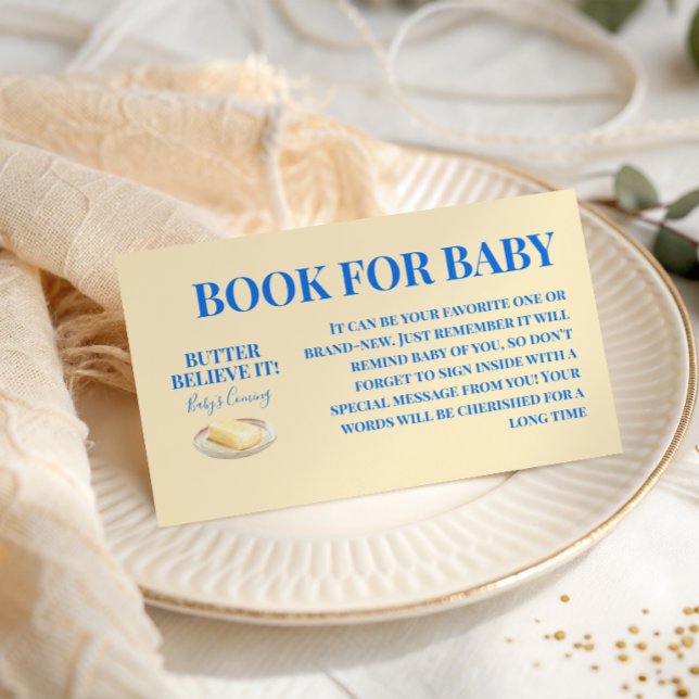 Rustic Butter Yellow Blue Boy Book For Baby Shower Enclosure Card (Creator Uploaded)