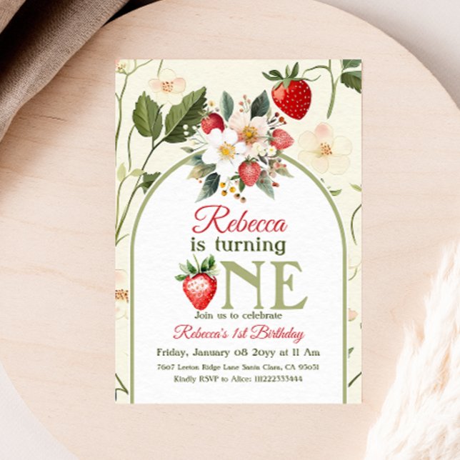 Rustic Butter Yellow Red Berry First Birthday Invitation (Creator Uploaded)