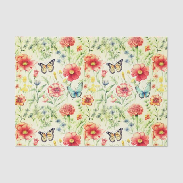 Rustic Butterflies and Flowers Decoupage Paper (Front)