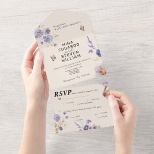 Rustic butterflies wedding all in one invitation