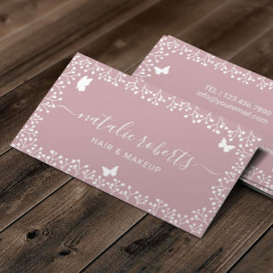 Rustic Butterfly & Flowers Salon & Spa Dusty Pink Business Card