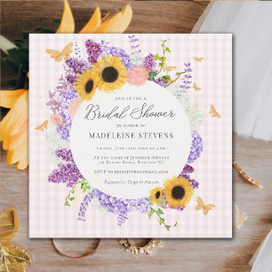 Rustic Butterfly Sunflower Hydrangea Bridal Shower Invitation