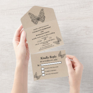 Rustic Butterfly Wedding All In One Invitation