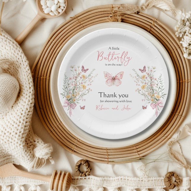 Rustic Butterfly Wildflower Floral Baby Shower Paper Plate (Creator Uploaded)