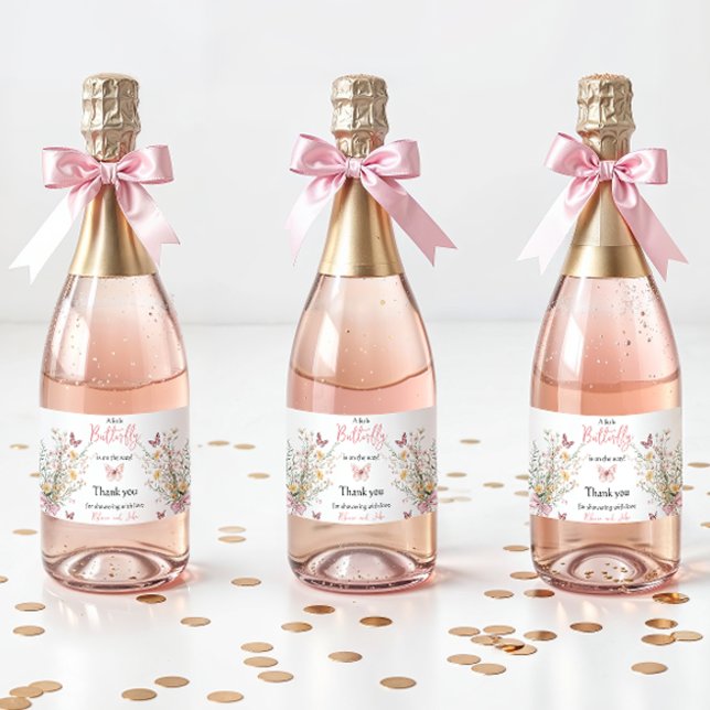 Rustic Butterfly Wildflower Floral Baby Shower Sparkling Wine Label (Creator Uploaded)