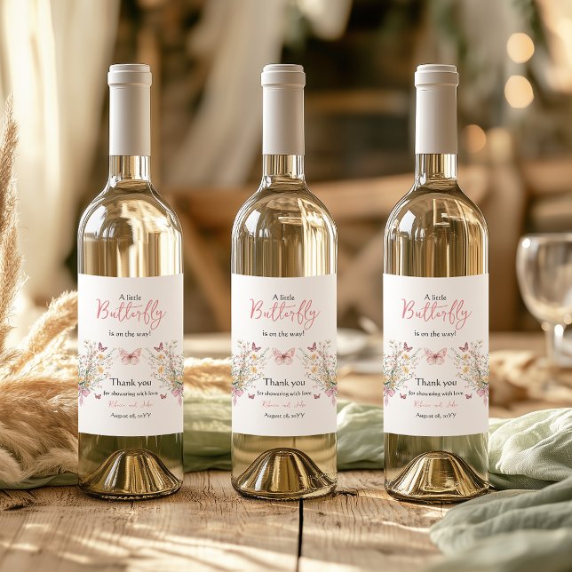 Rustic Butterfly Wildflower Floral Baby Shower Wine Label (Creator Uploaded)
