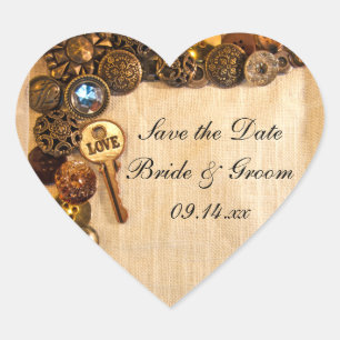 Rustic Buttons Wedding Save the Date Sticker