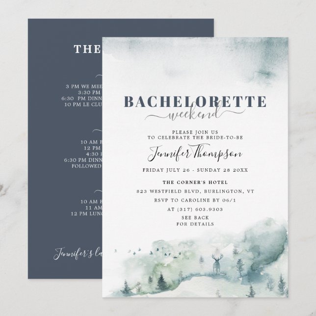 Rustic Cabin Bachelorette Weekend Itinerary Invitation (Front/Back)