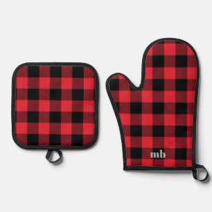 Rustic Cabin Black Red Buffalo Plaid Pattern Oven Mitt & Pot Holder Set
