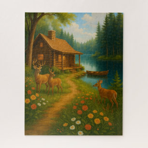 Rustic Cabin Cozy Woodland Scene Puzzle
