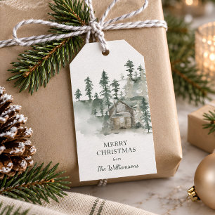 Rustic Cabin Forest Green Personalised Christmas Gift Tags