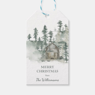 Rustic Cabin Forest Green Personalised Christmas Gift Tags