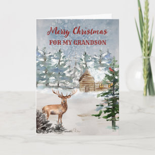 Rustic Cabin in the Woods Grandson Merry Christmas Card
