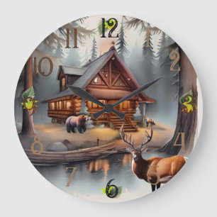 Rustic Cabin Large Clock