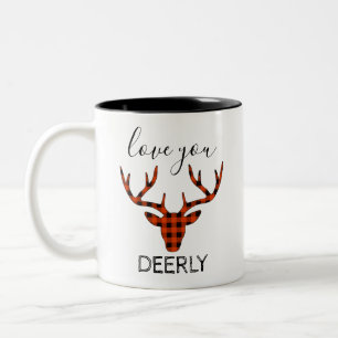 Rustic Cabin Love You Deerly Buffalo Plaid  Two-Tone Coffee Mug