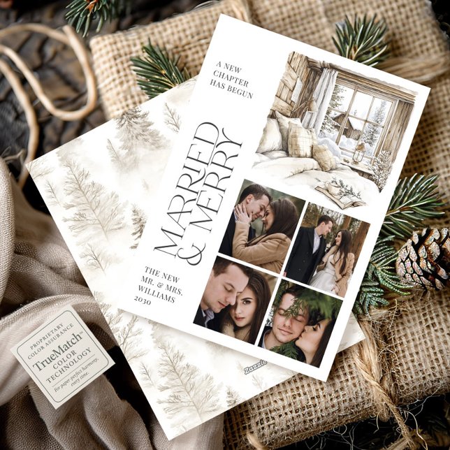 Rustic Cabin Married & Merry Photo Collage Holiday Card (Creator Uploaded)