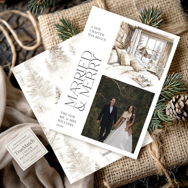 Rustic Cabin Married & Merry Photo Holiday Card (Creator Uploaded)