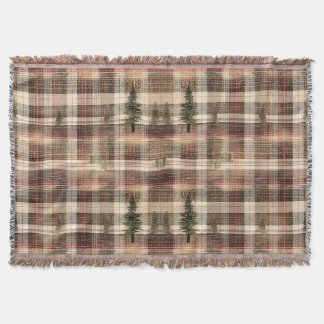 Rustic Cabin Plaid with Pine Trees Throw Blanket