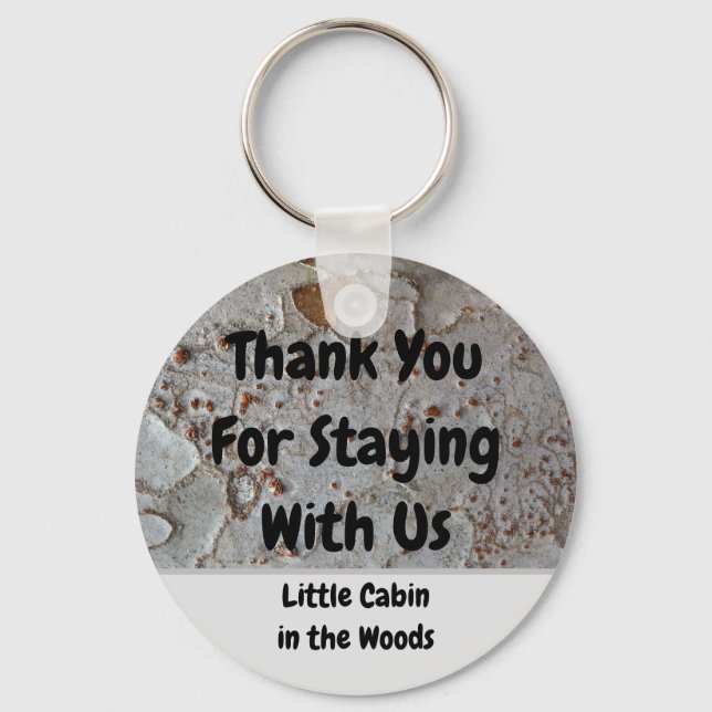 Rustic Cabin Rental Tree Bark Photo Guest Key Ring (Front)