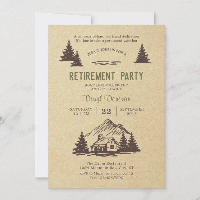 Rustic Cabin Retirement Party Invitation (Front)