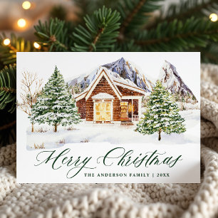 Rustic Cabin Snowy Mountain Christmas Non-Photo Holiday Card