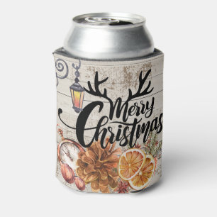 Rustic cabin style and wood Farmhouse Christmas Can Cooler