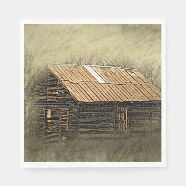 Rustic Cabin Vintage Weathered Postcard Napkin (Front)