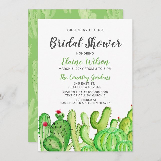 Rustic Cacti Wedding Bridal Shower Invitation (Front/Back)