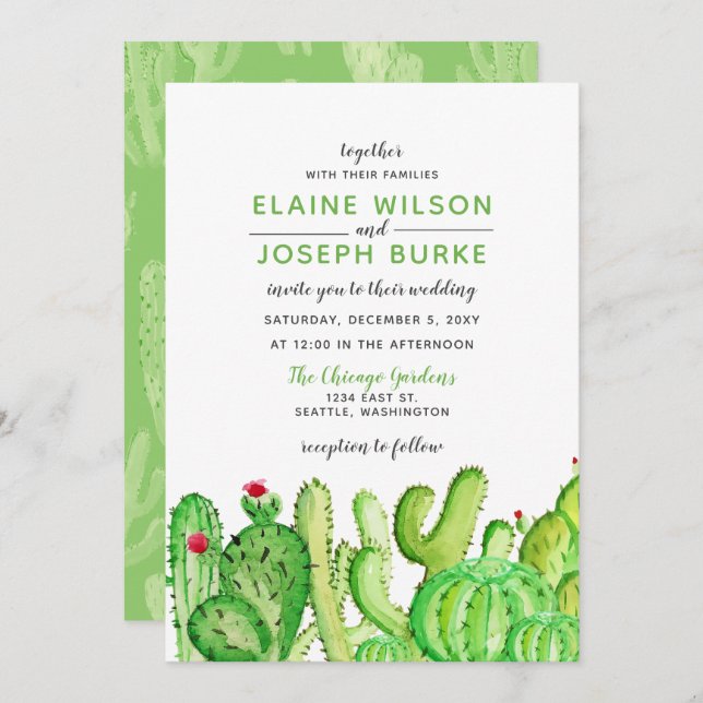 Rustic Cacti Wedding Invitations (Front/Back)