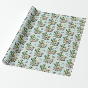 Rustic Cactus Blooms Desert Theme Happy Birthday Wrapping Paper