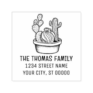 Rustic Cactus Plant in Pot #4 Name Address Self-inking Stamp