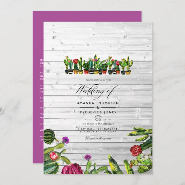 Rustic Cactus Succulents Wedding Invitation (Front/Back)