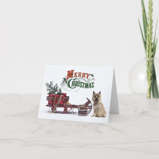 Rustic Cairn Terrier Christmas Holiday Card (Front)